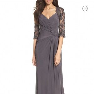 La Femme Ruched Twist Column Gown